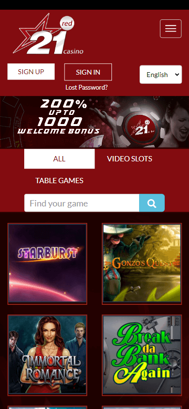 21 Red Casino Mobile screenshot